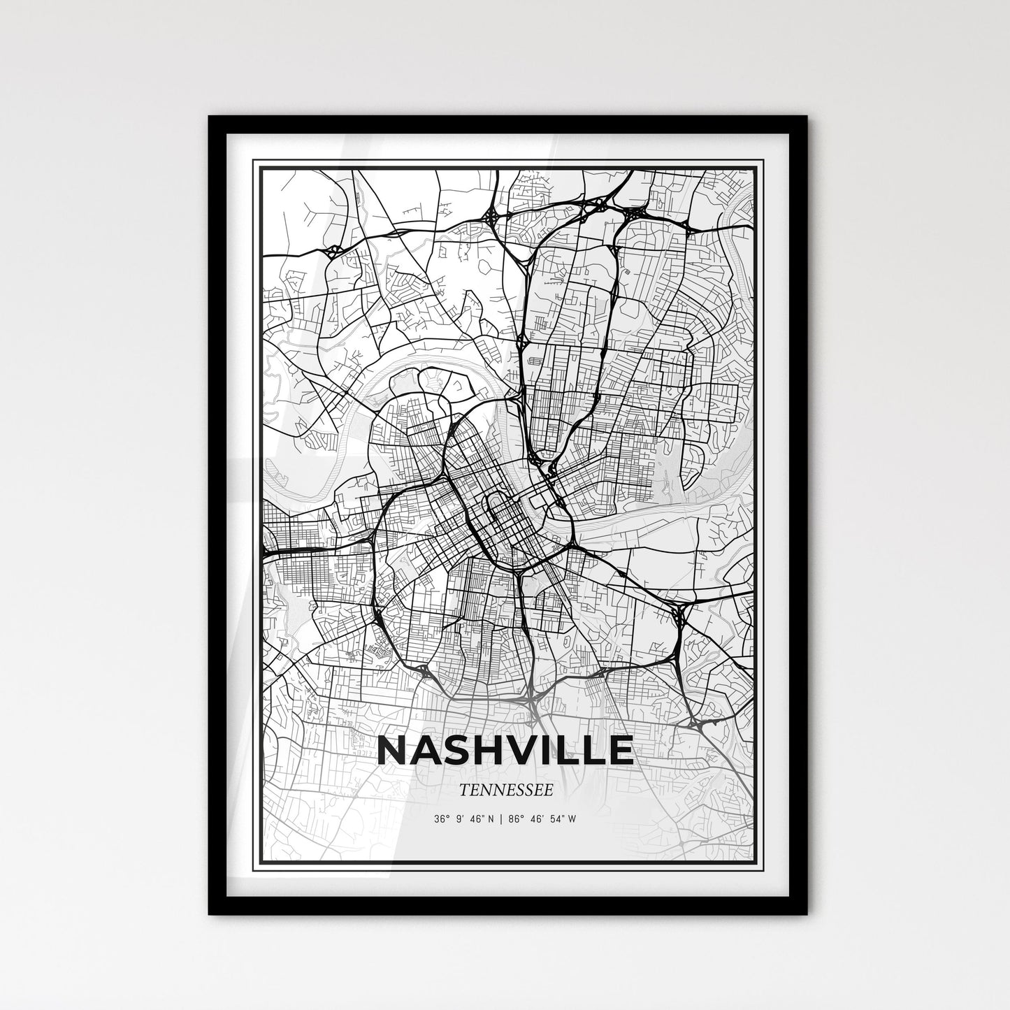 Nashville Tennessee - Scandinavian Style City Map for Modern Home Decor