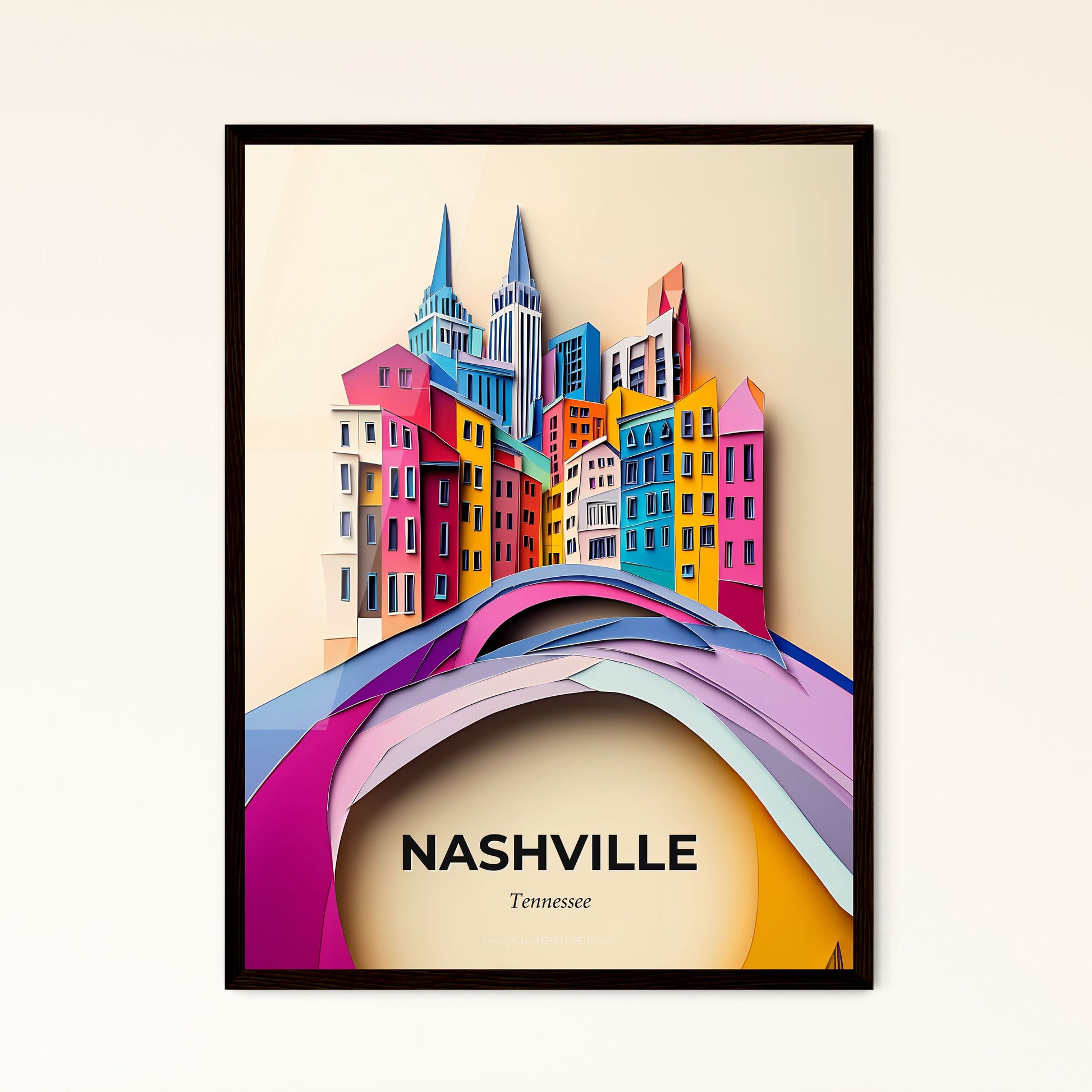 Vivid Nashville, Tennessee - a paper cut of a city with a bridge