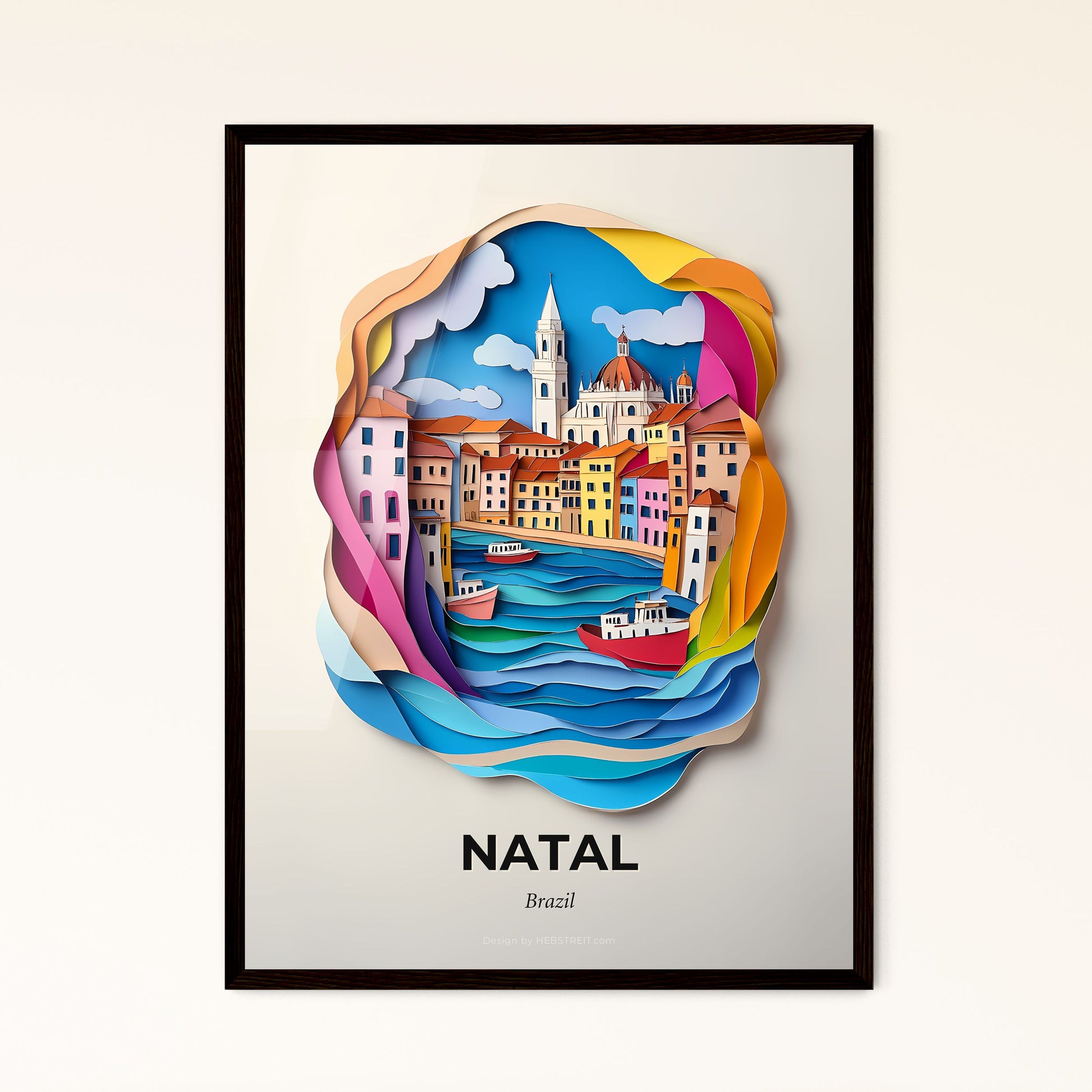 Vivid Natal, Brazil - a paper cut of a city with a boat in the water