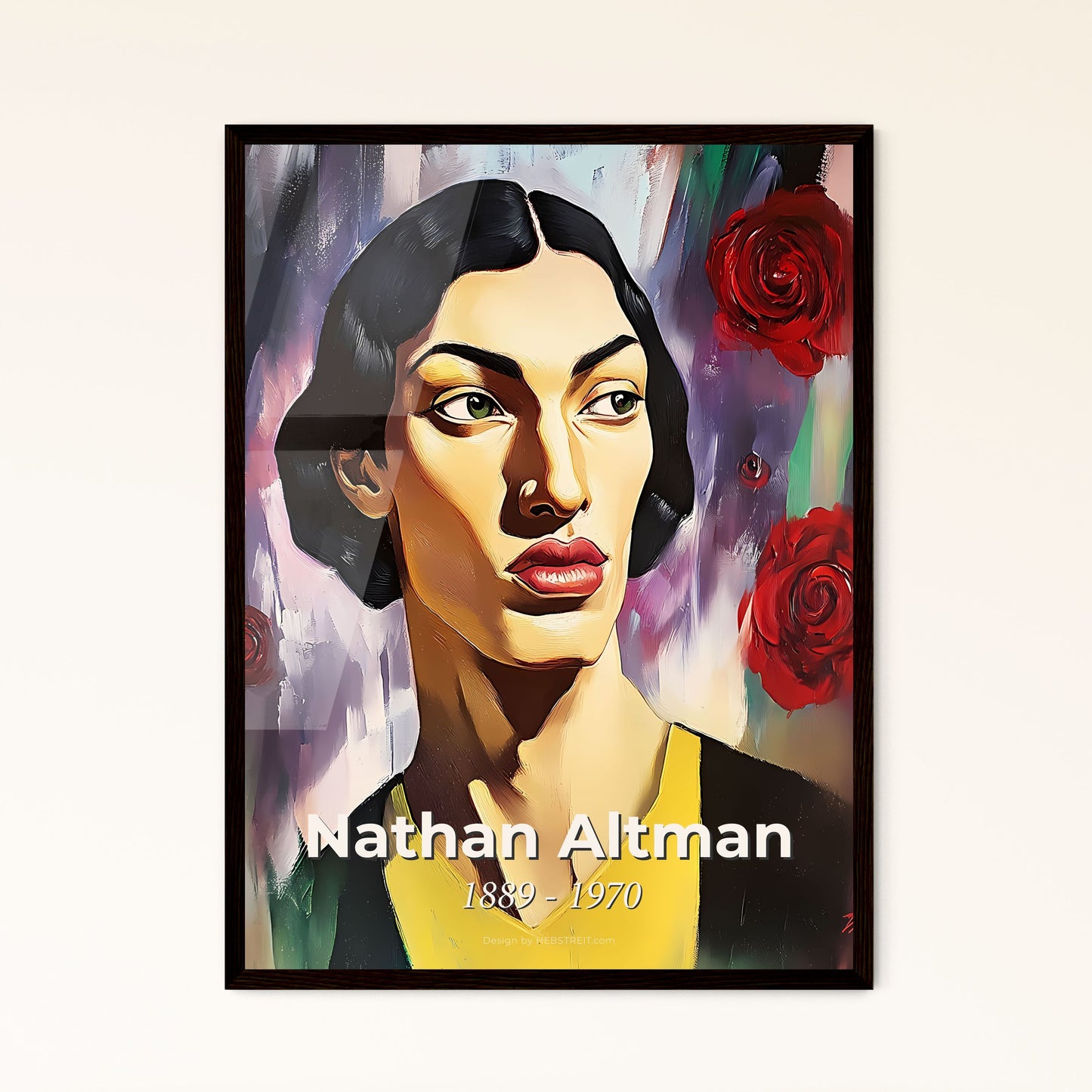 Portrait of Nathan Altman, 1889 - 1970. Impressionistic painting of a painting of a woman with flowers.