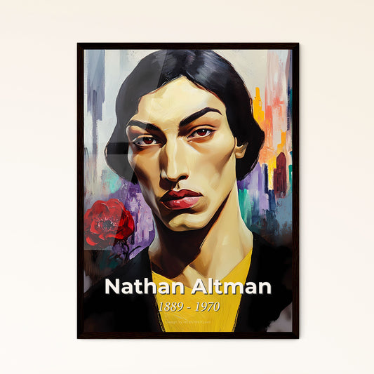 Portrait of Nathan Altman, 1889 - 1970. Impressionistic painting of a man with a red flower.