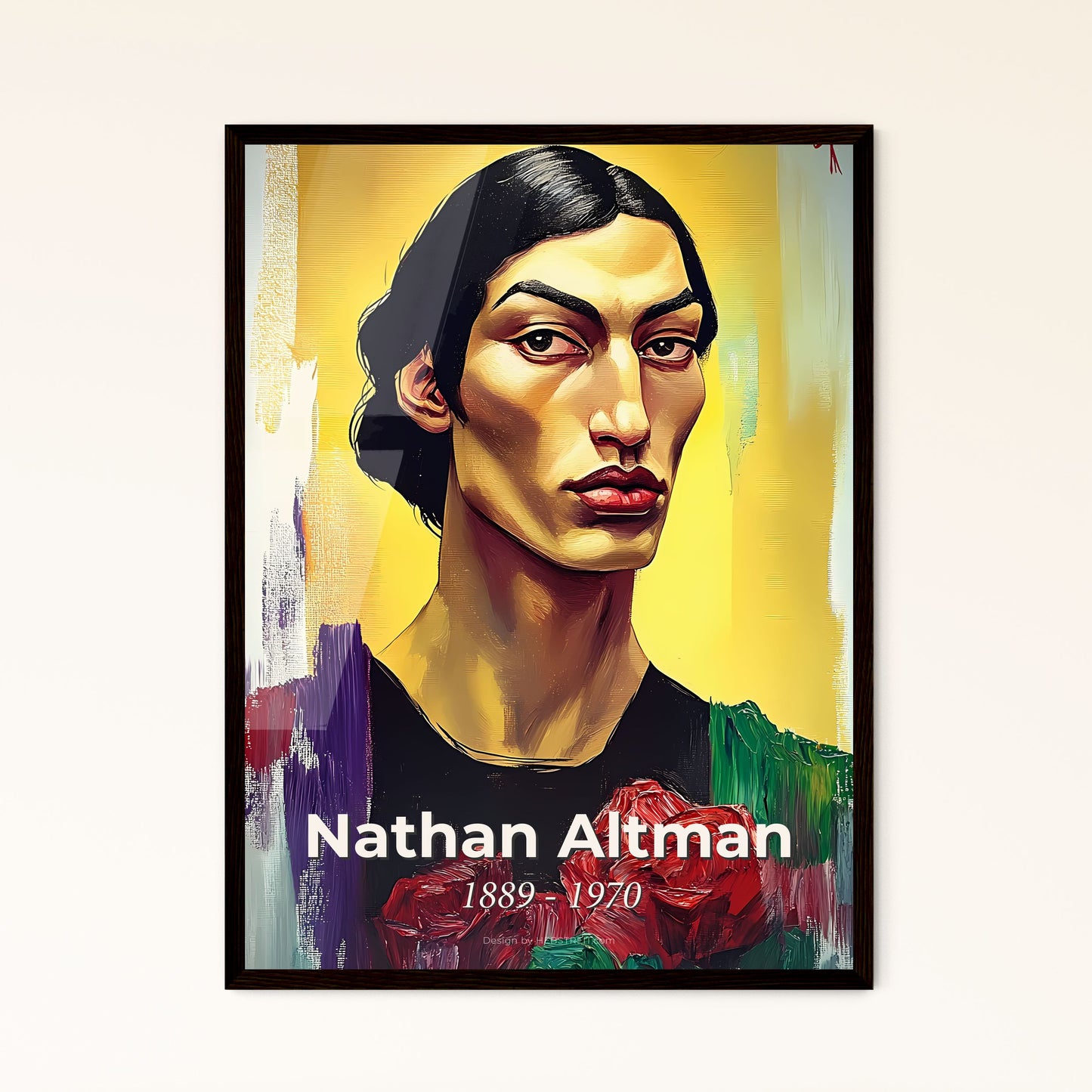 Portrait of Nathan Altman, 1889 - 1970. Impressionistic painting of a painting of a man with flowers.