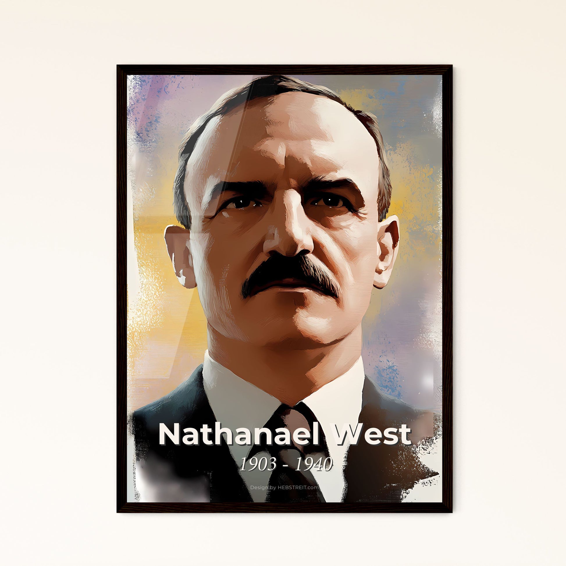 Portrait of Nathanael West, 1903 - 1940. Impressionistic painting of a man with a mustache.