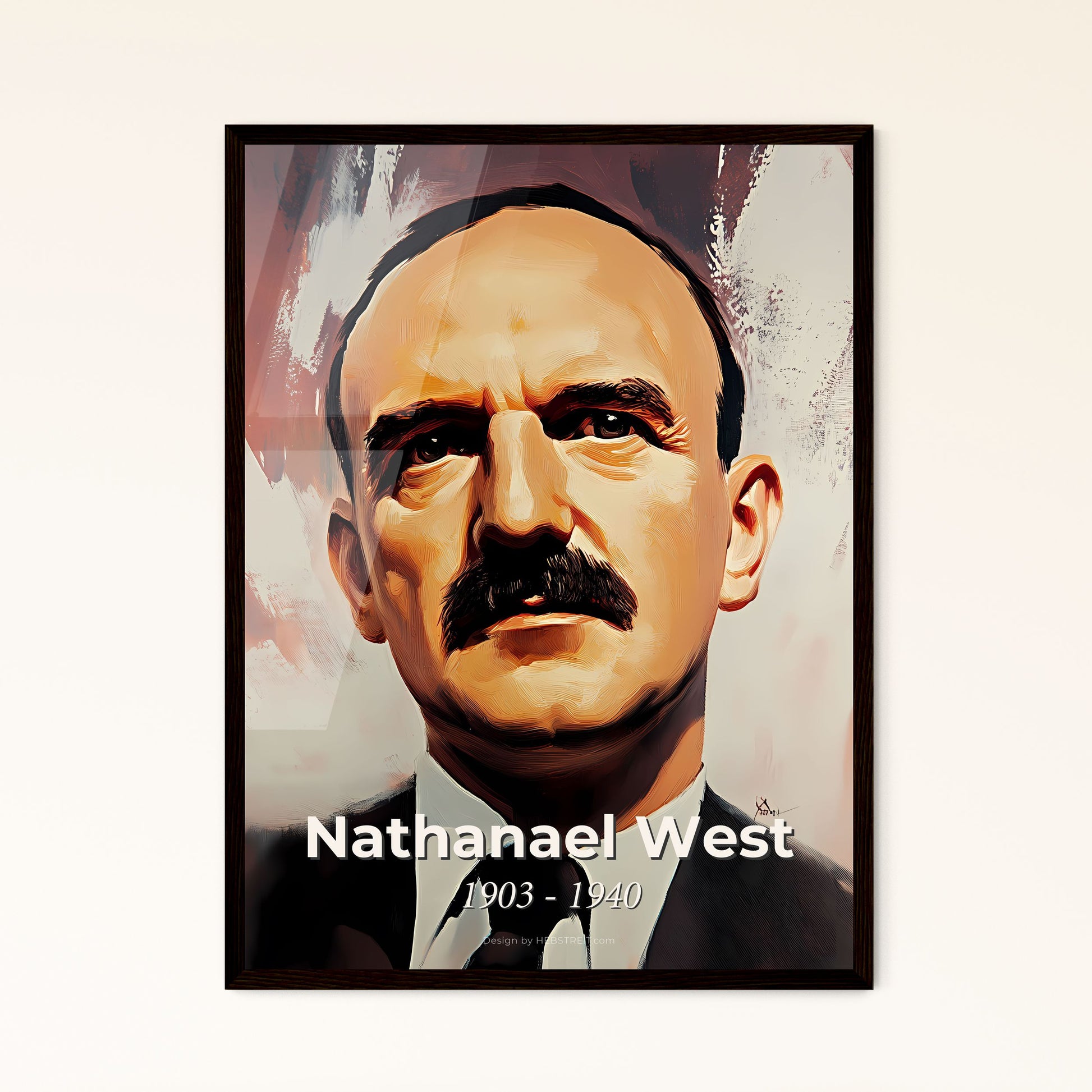 Portrait of Nathanael West, 1903 - 1940. Impressionistic painting of a man with a mustache.