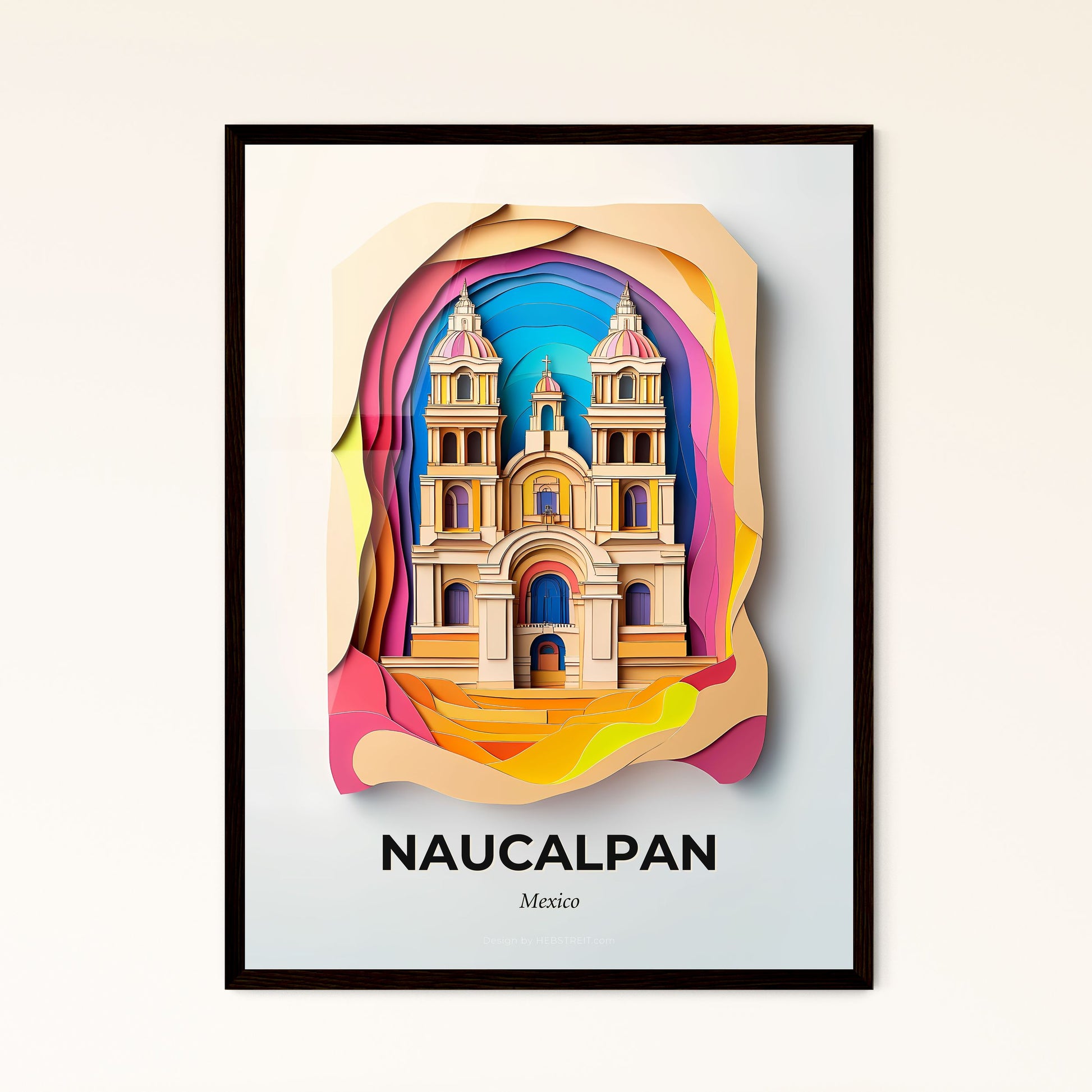 Vivid Naucalpan, Mexico - a paper cut of a church with a rainbow colored roof