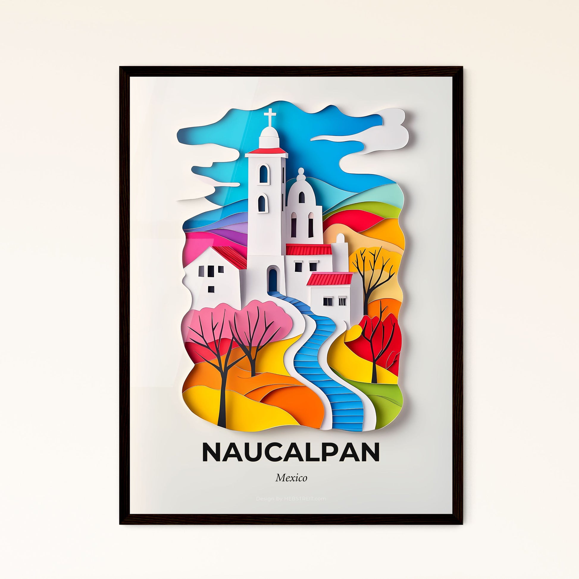 Vivid Naucalpan, Mexico - a paper cut of a church with a steeple