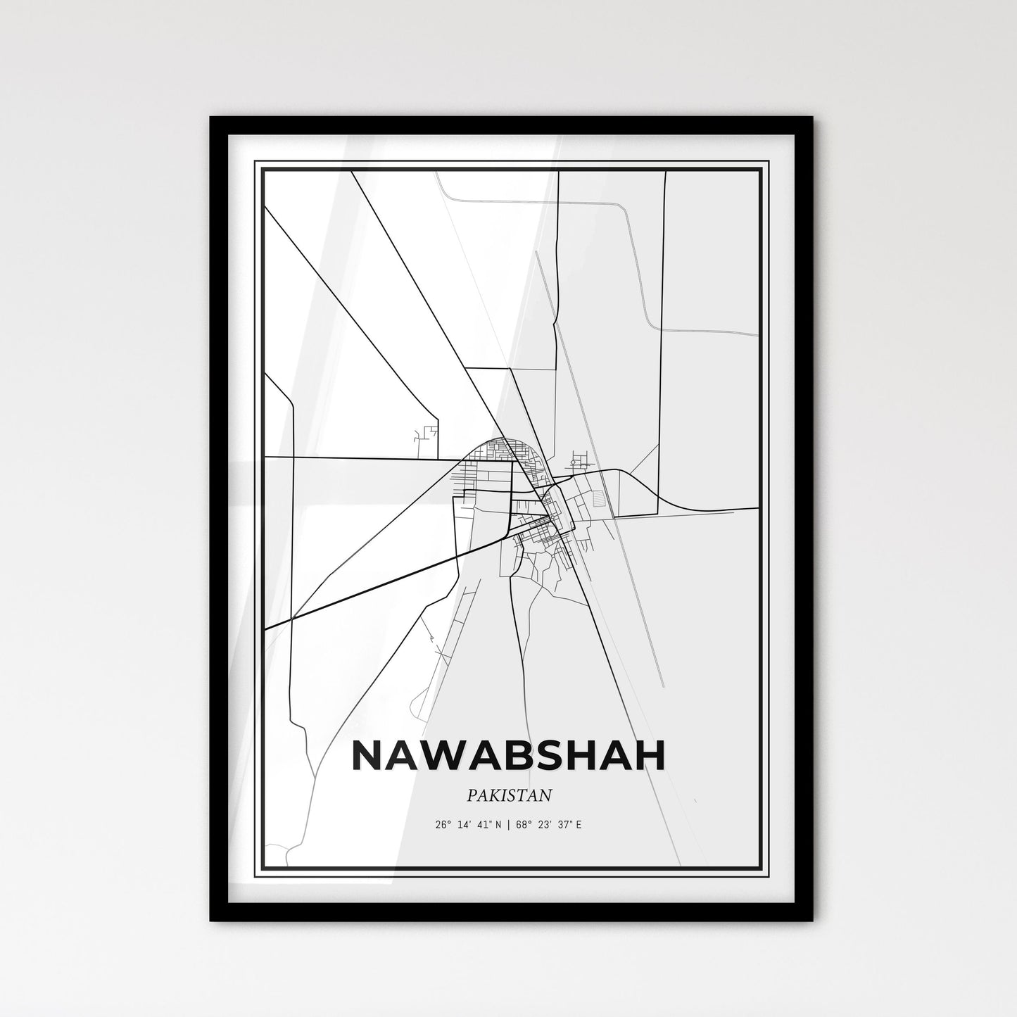 Nawabshah Pakistan - Scandinavian Style City Map for Modern Home Decor