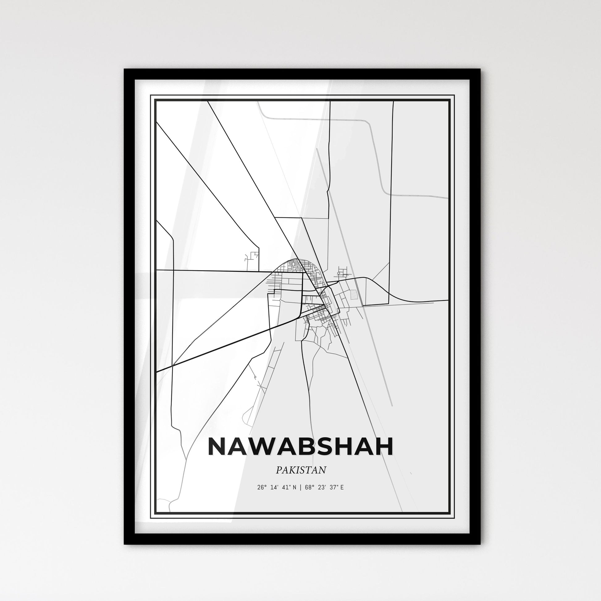 Nawabshah Pakistan - Scandinavian Style City Map for Modern Home Decor