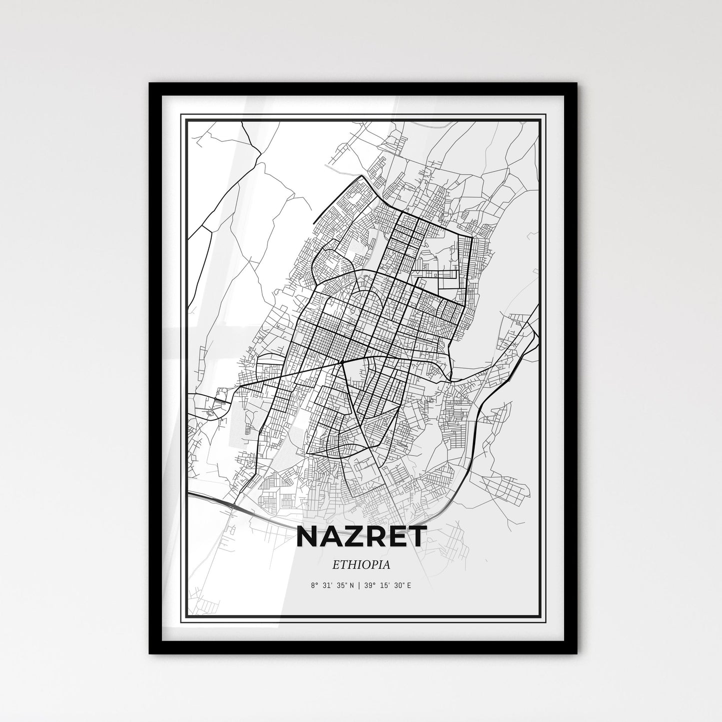 Nazret Ethiopia - Scandinavian Style City Map for Modern Home Decor