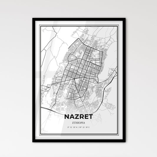 Nazret Ethiopia - Scandinavian Style City Map for Modern Home Decor