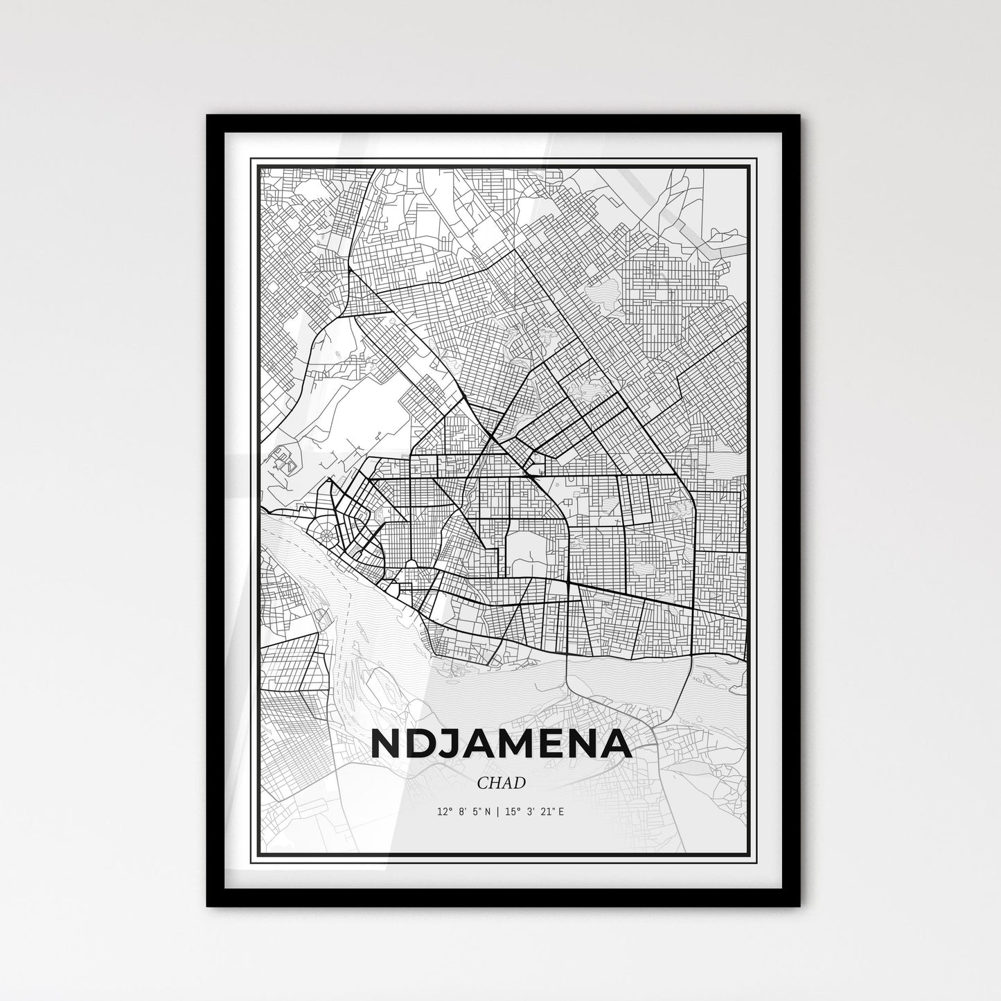 NDjamena Chad - Scandinavian Style City Map for Modern Home Decor