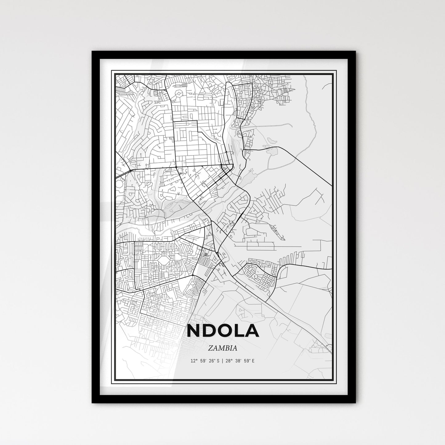 Ndola Zambia - Scandinavian Style City Map for Modern Home Decor