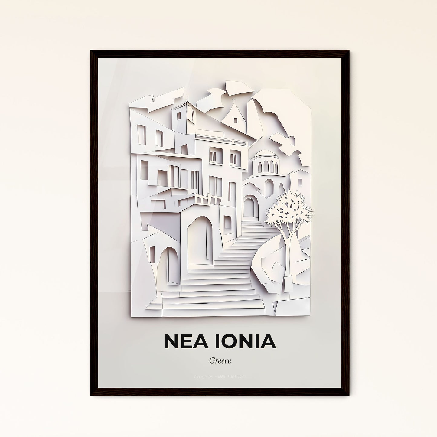 Vivid Nea Ionia, Greece - a paper cut of a city with a tree