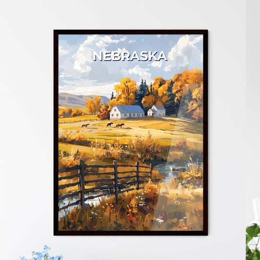 Nebraska, USA - Vibrant Painting Depicting Farm with Horses in Field