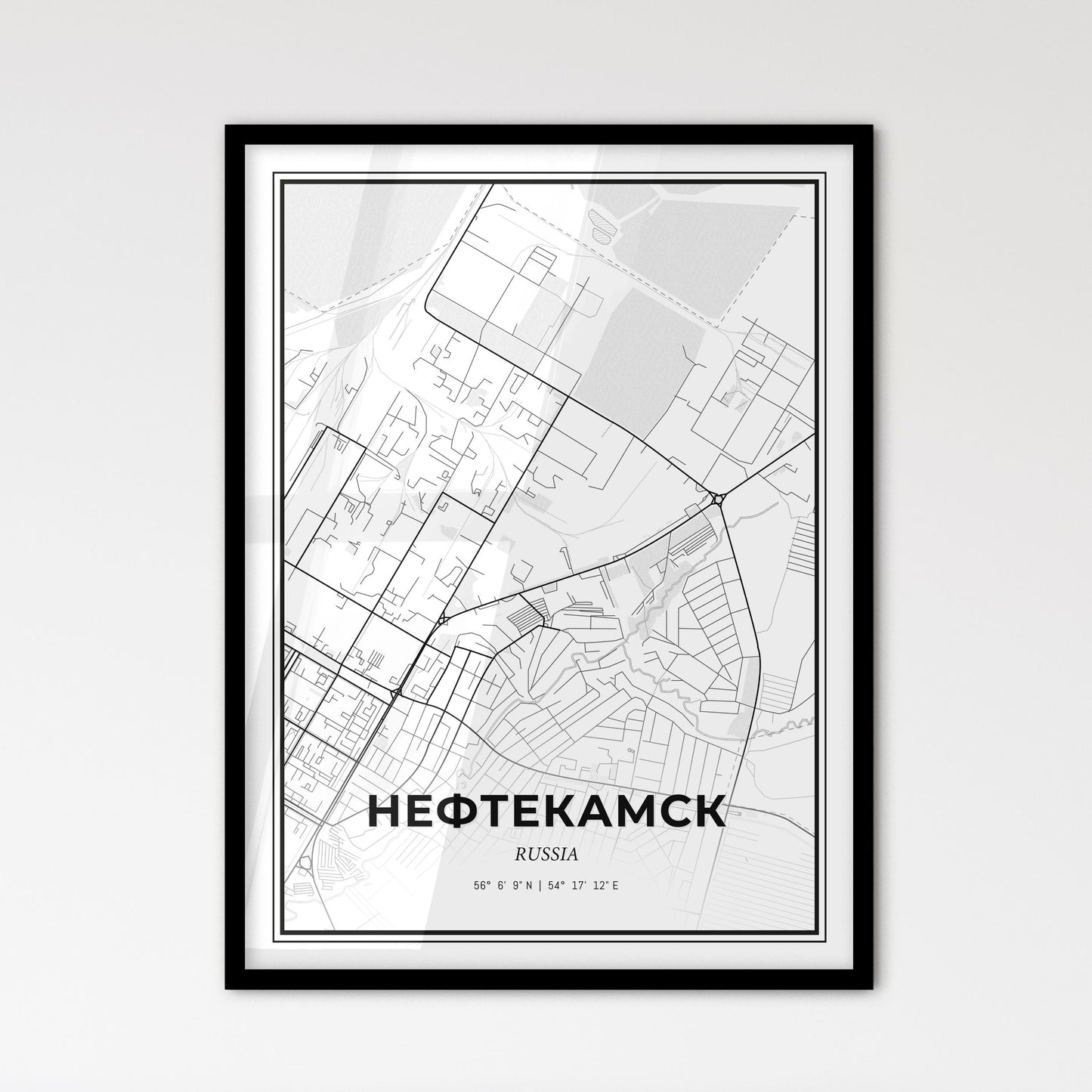 Neftekamsk Russia - Scandinavian Style City Map for Modern Home Decor