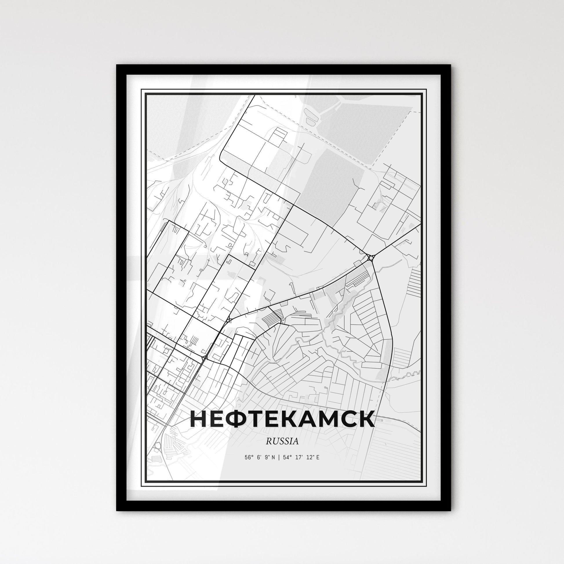 Neftekamsk Russia - Scandinavian Style City Map for Modern Home Decor