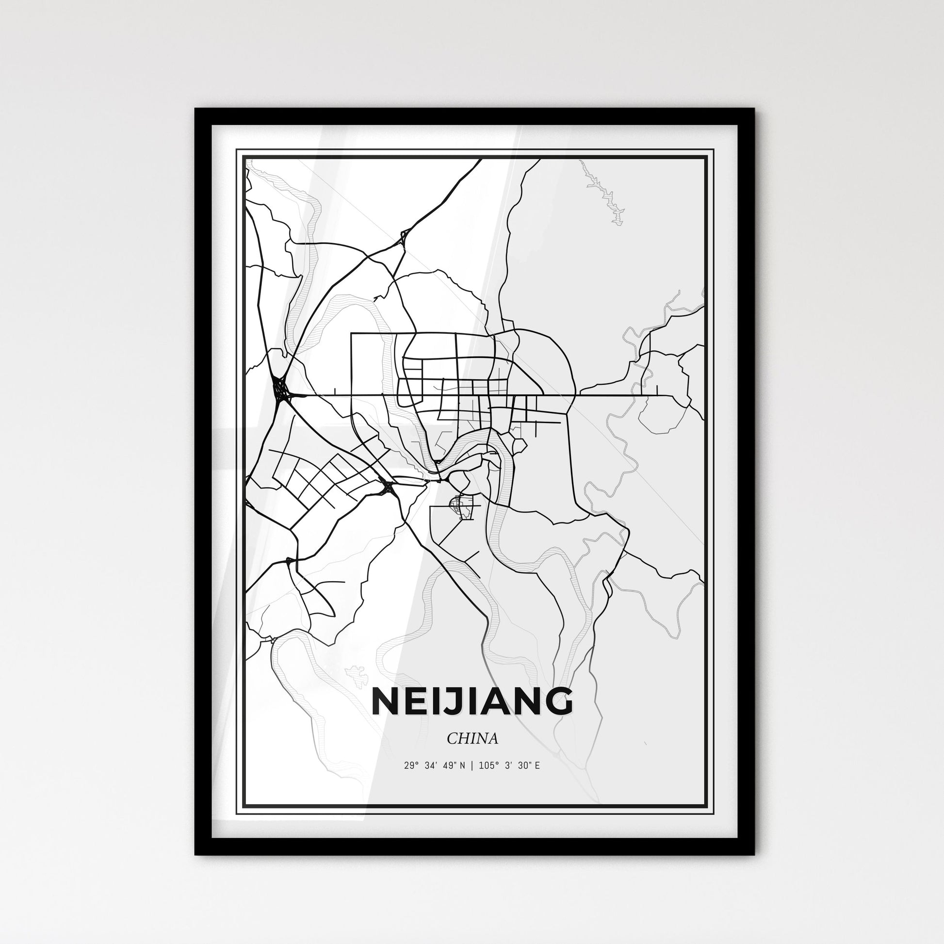 Neijiang China - Scandinavian Style City Map for Modern Home Decor