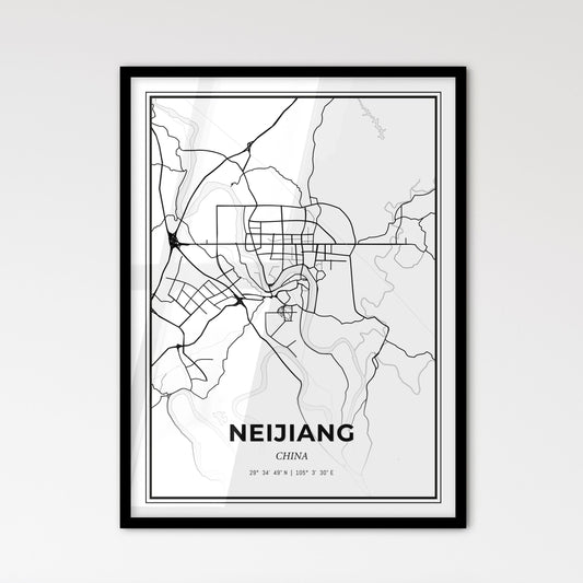 Neijiang China - Scandinavian Style City Map for Modern Home Decor