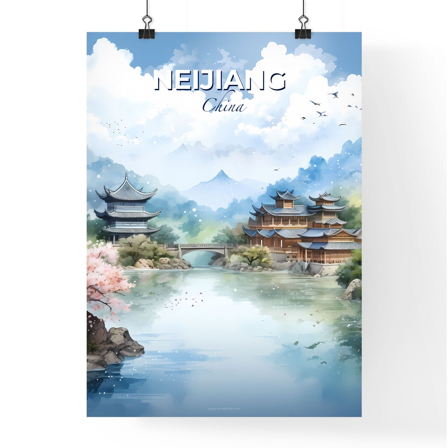 Neijiang China Skyline Painting Modern Art Building Lake Cityscape Acrylic Canvas Default Title