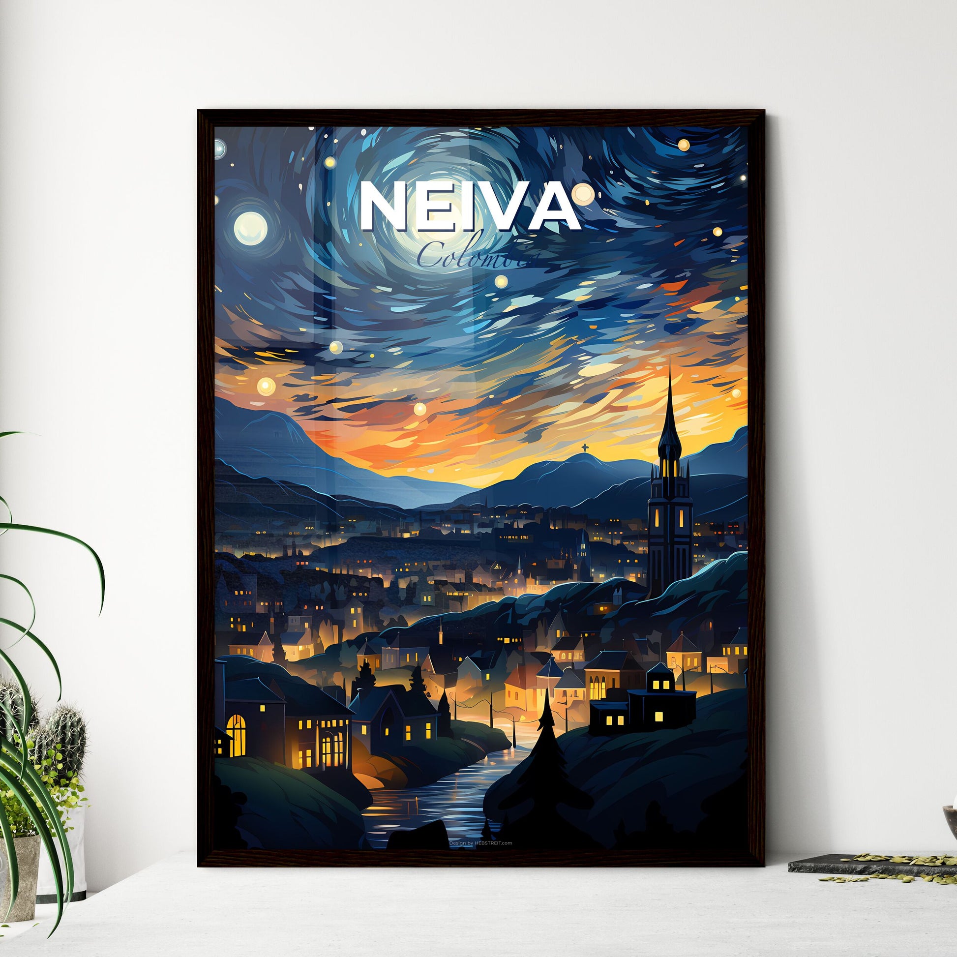 Vibrant Neiva Colombia Skyline Cityscape River Tower Painting Art Default Title