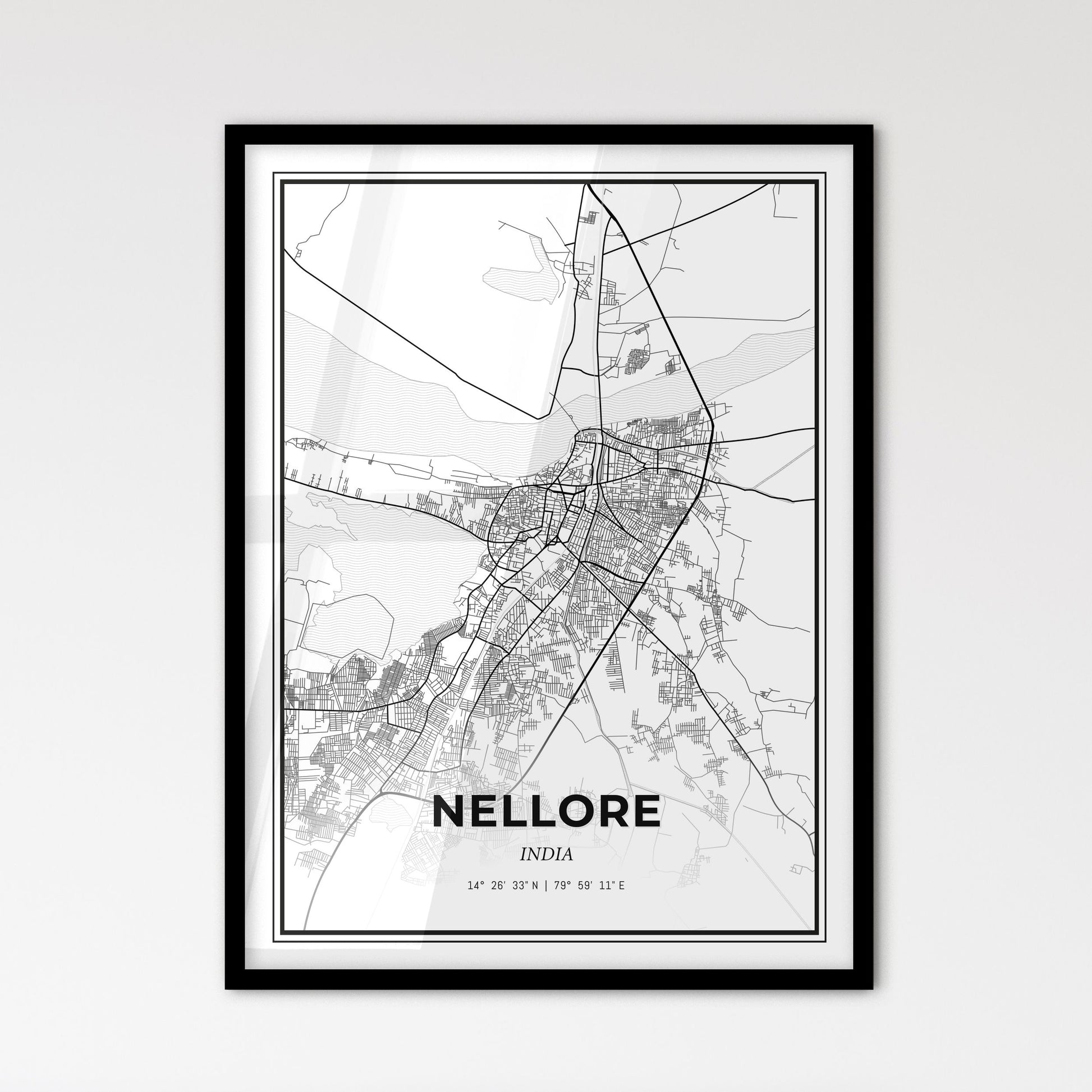 Nellore India - Scandinavian Style City Map for Modern Home Decor