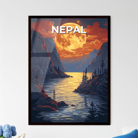 Nepal South Asia Art Painting River Trees Moon Vibrant Colorful