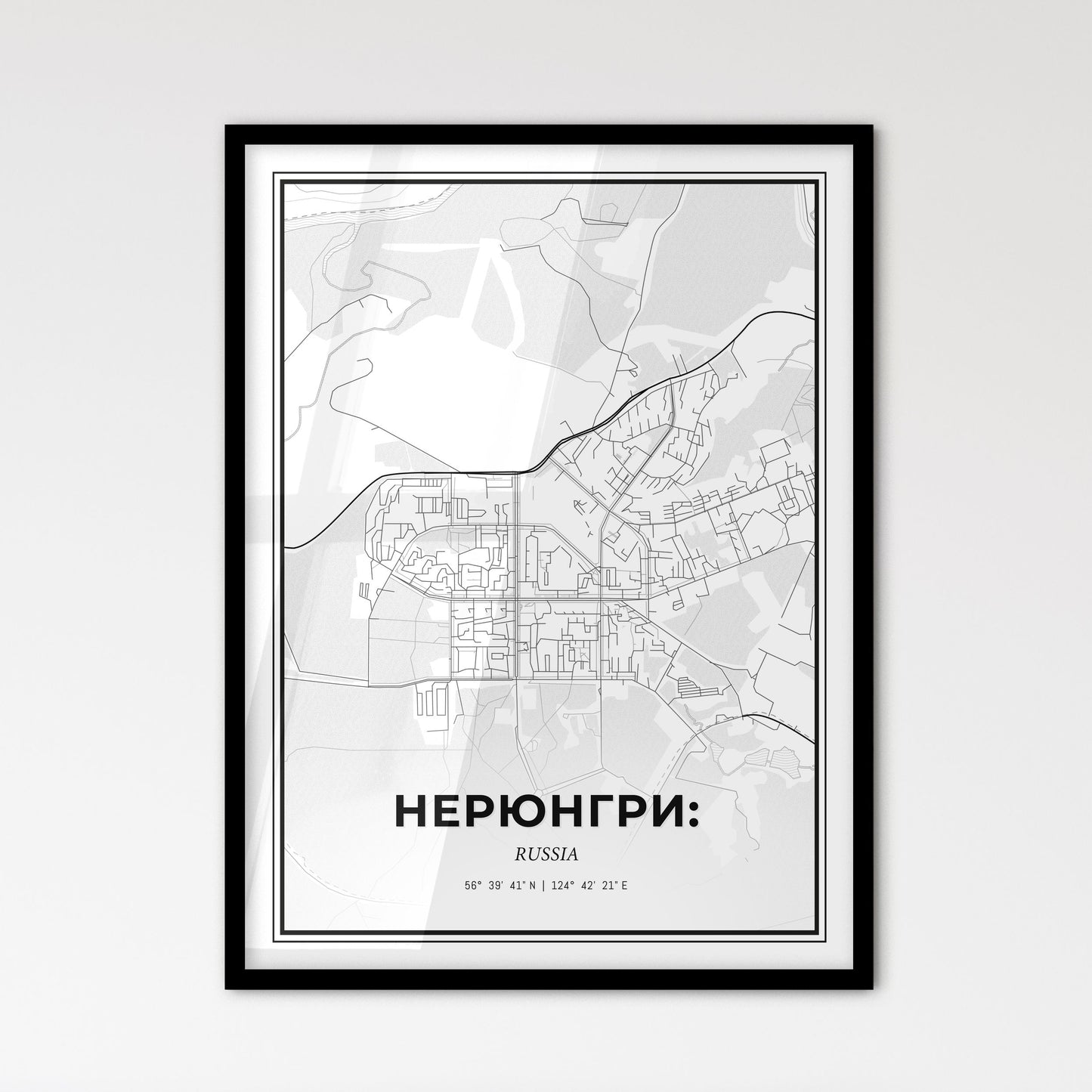 Neryungri Russia - Scandinavian Style City Map for Modern Home Decor