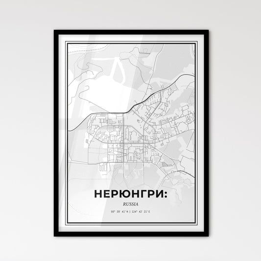 Neryungri Russia - Scandinavian Style City Map for Modern Home Decor