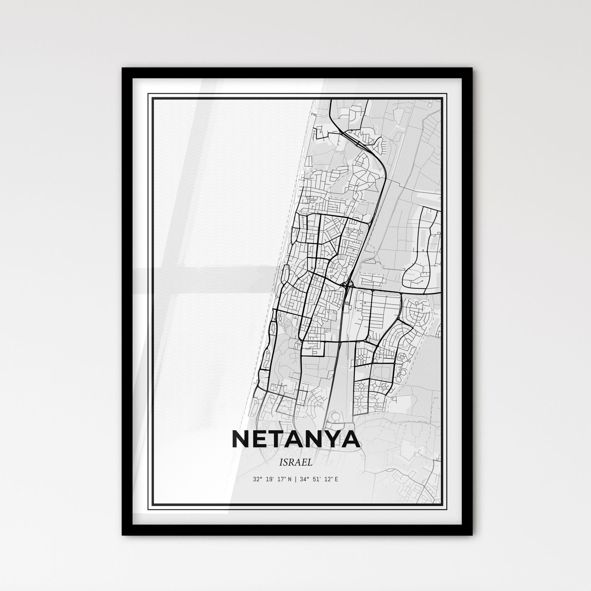 Netanya Israel - Scandinavian Style City Map for Modern Home Decor