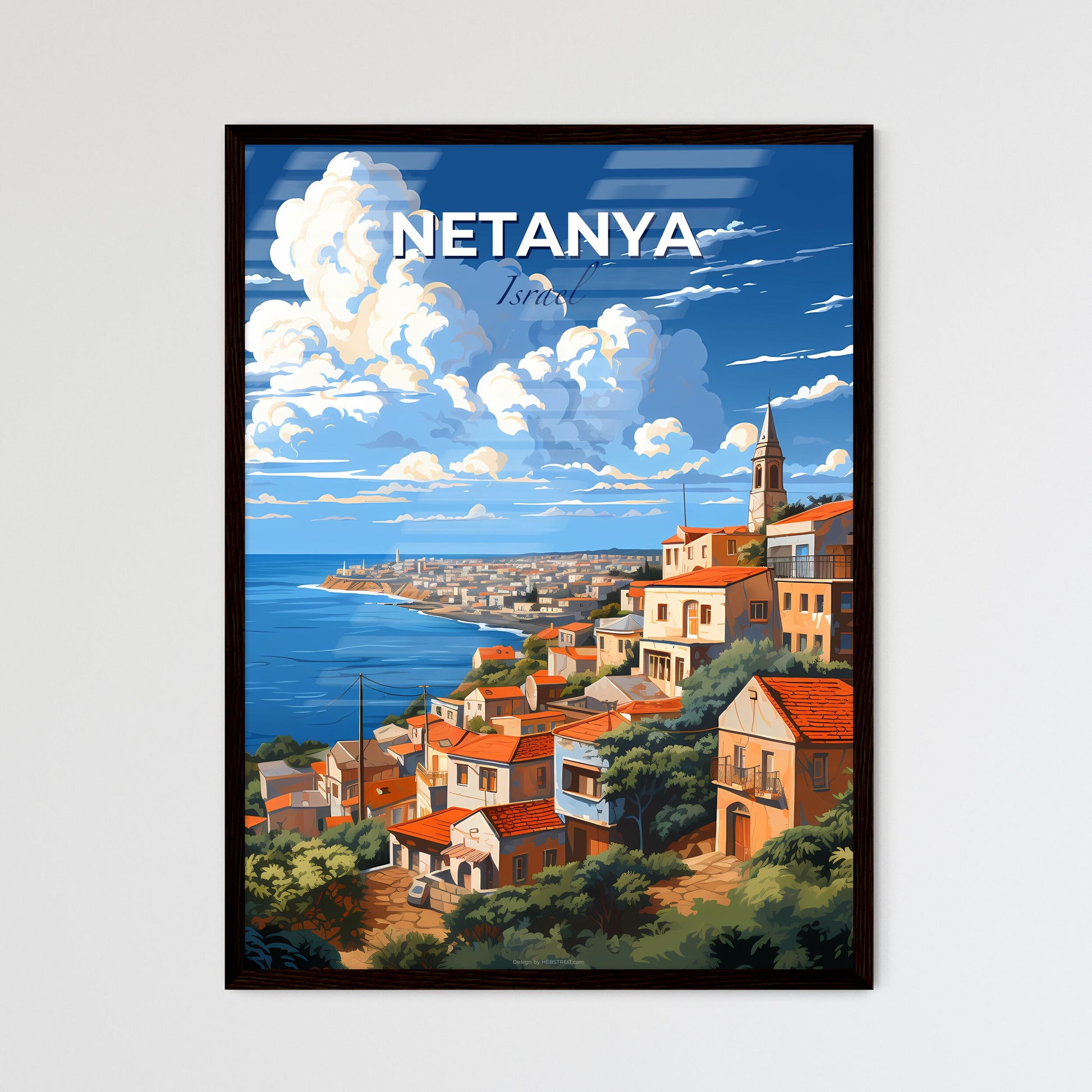 Vibrant Painting Captures Netanya's Hilltop Skyline by the Mediterranean Sea Default Title
