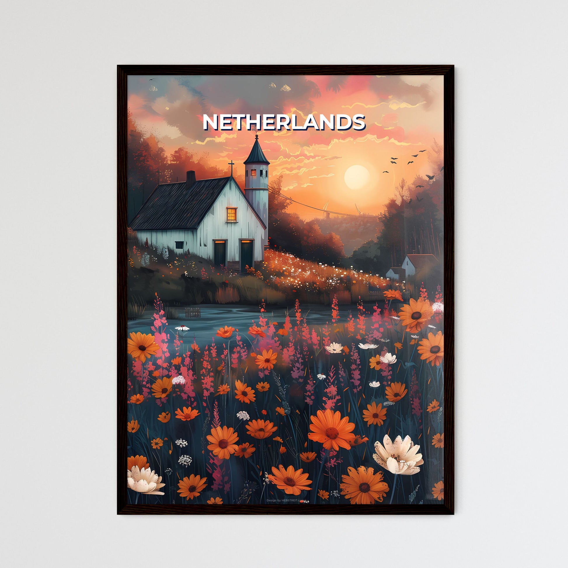 Impressionistic Painting of a Quaint House and Colorful Flowers, Netherlands, Europe