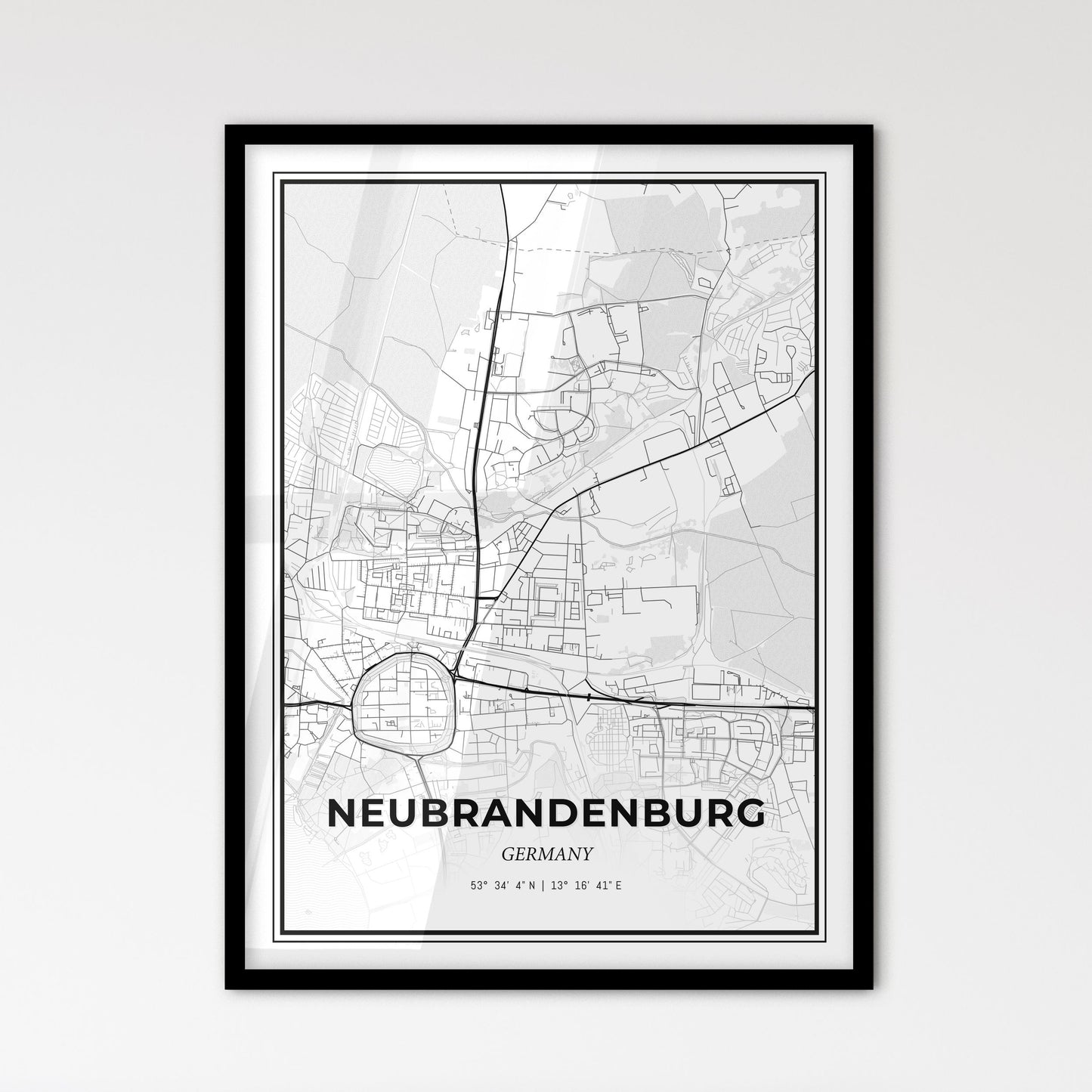 Neubrandenburg Germany - Scandinavian Style City Map for Modern Home Decor