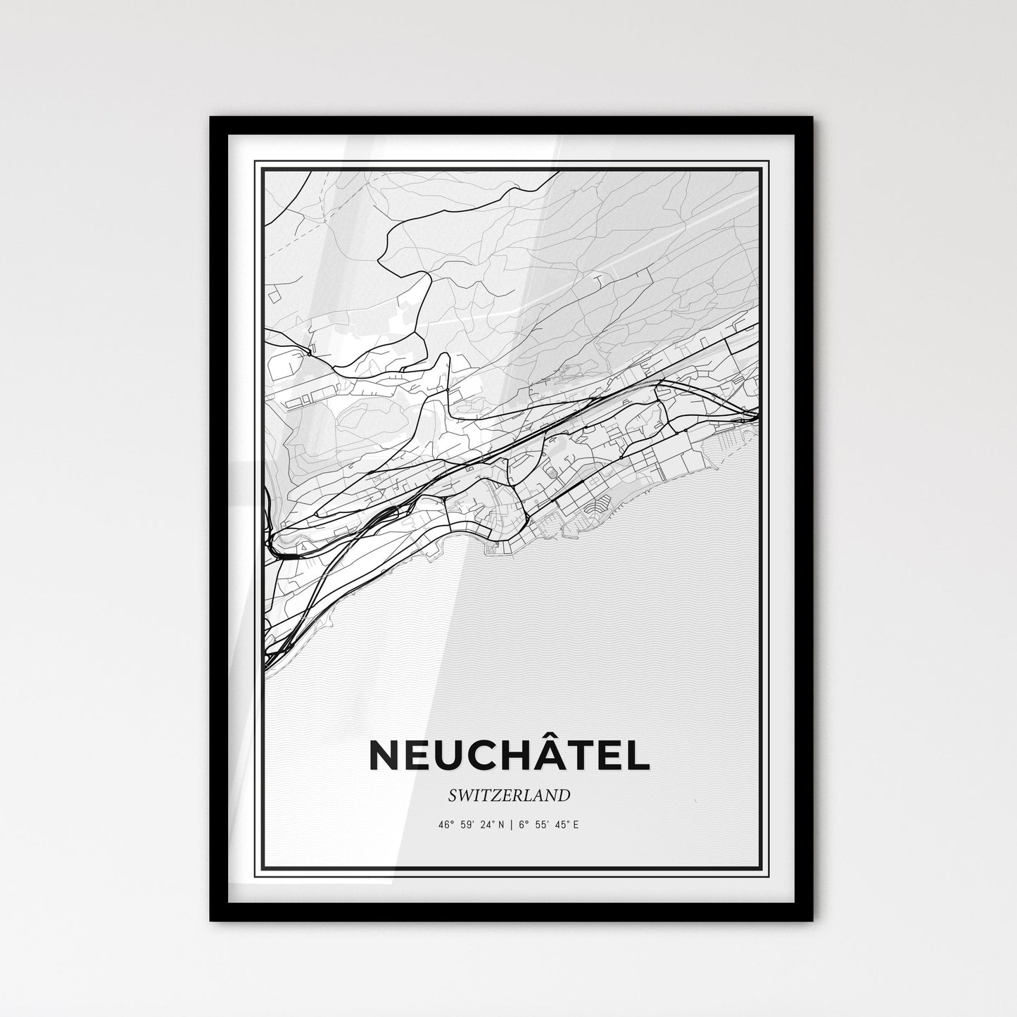 Neuchâtel Switzerland - Scandinavian Style City Map for Modern Home Decor
