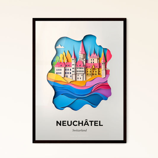 Vivid Neuchâtel, Switzerland - a paper cut of a castle on a beach