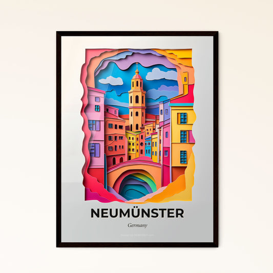 Vivid Neumunster, Germany - a paper cut of a city with a bridge