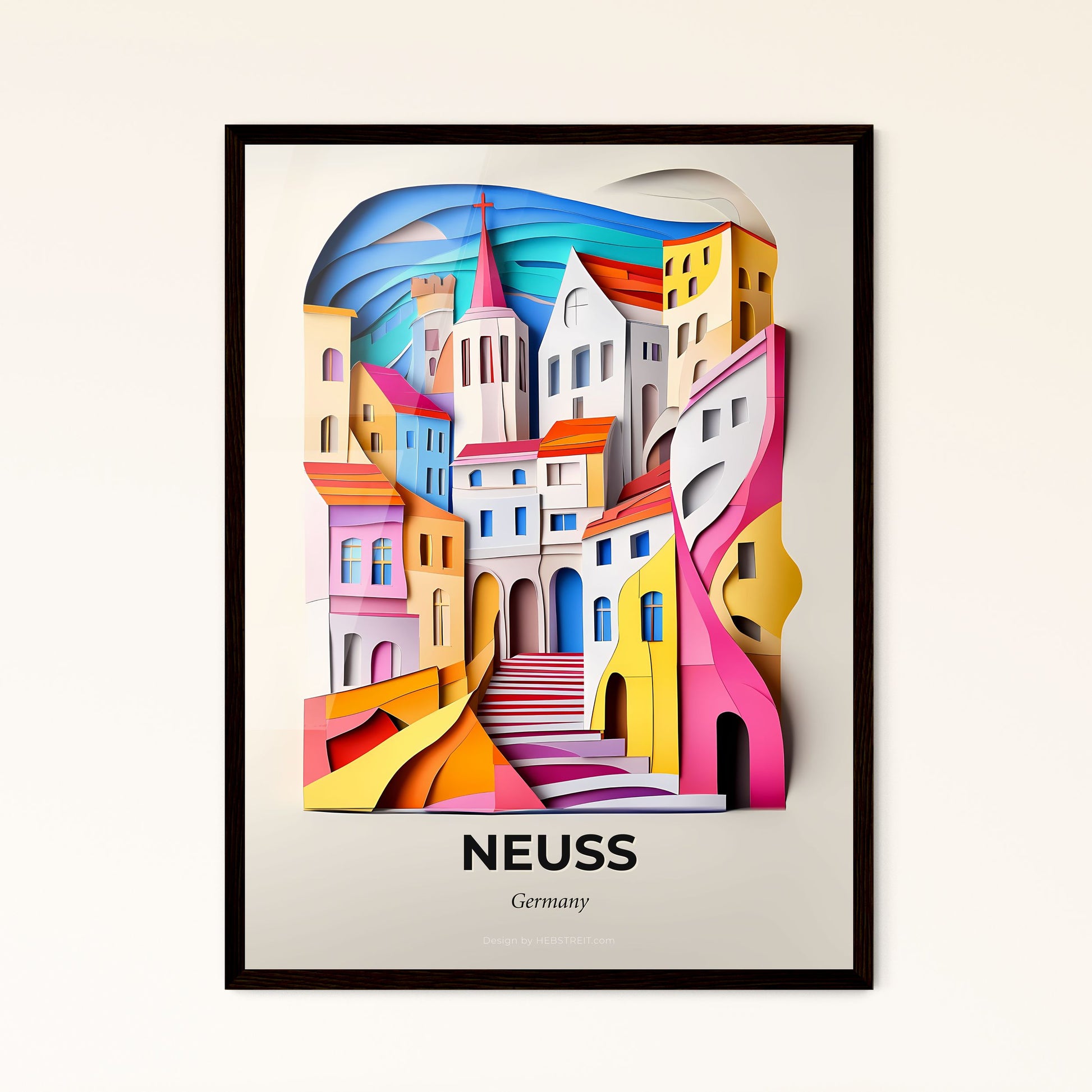 Vivid Neuss, Germany - a colorful city scene with a staircase going up to the top