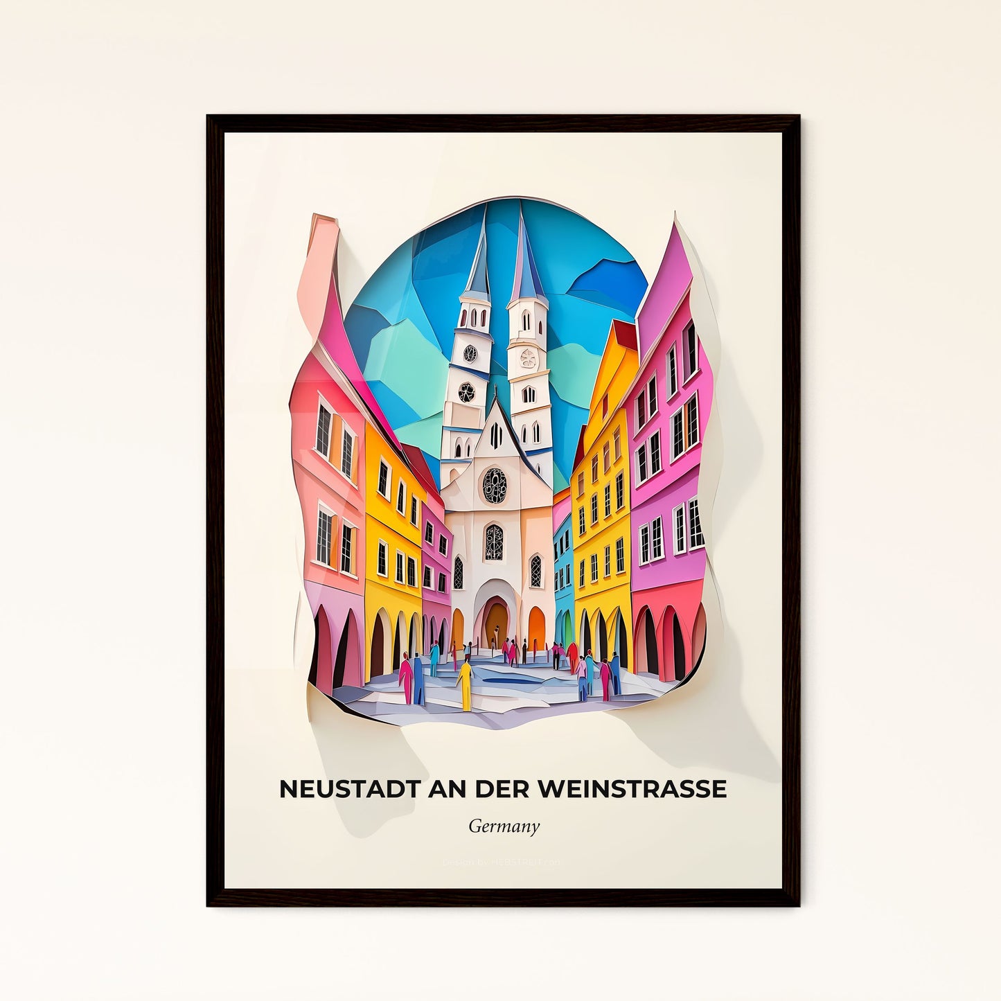 Vivid Neustadt an der Weinstraße, Germany - a paper cut of a church and a city