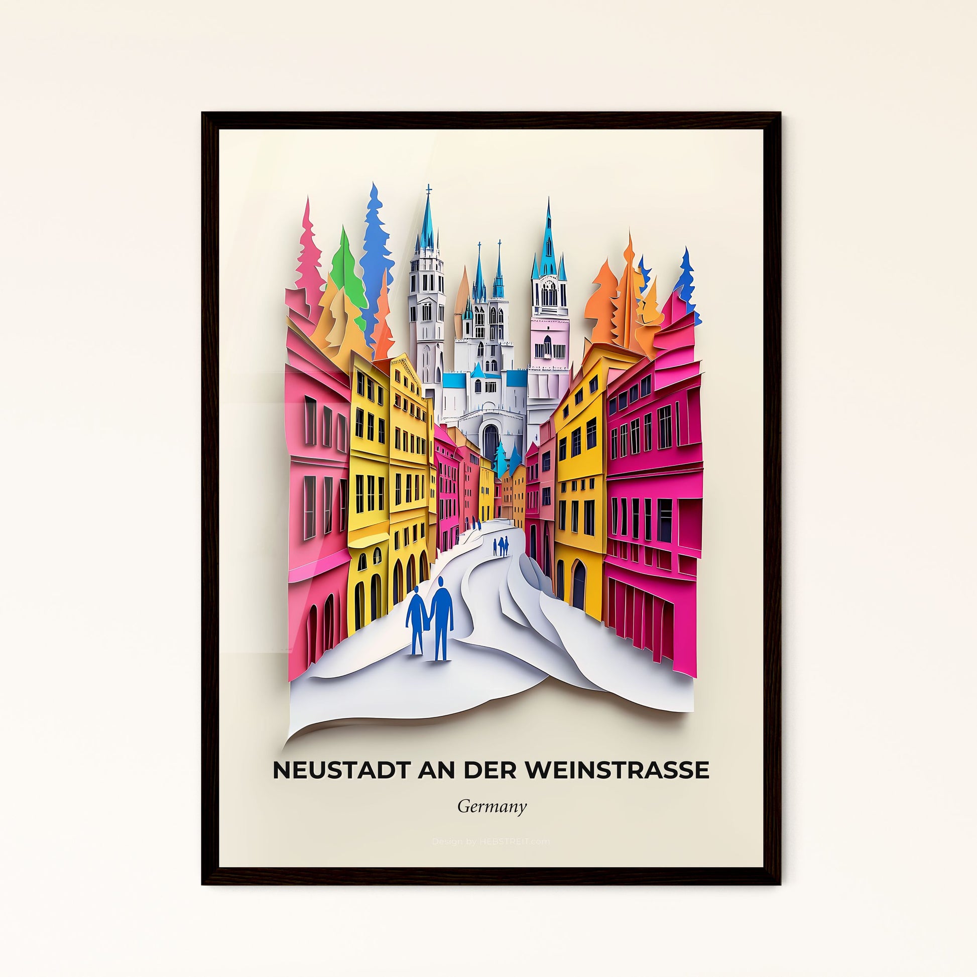 Vivid Neustadt an der Weinstraße, Germany - a paper cut of a city with a person walking down the street