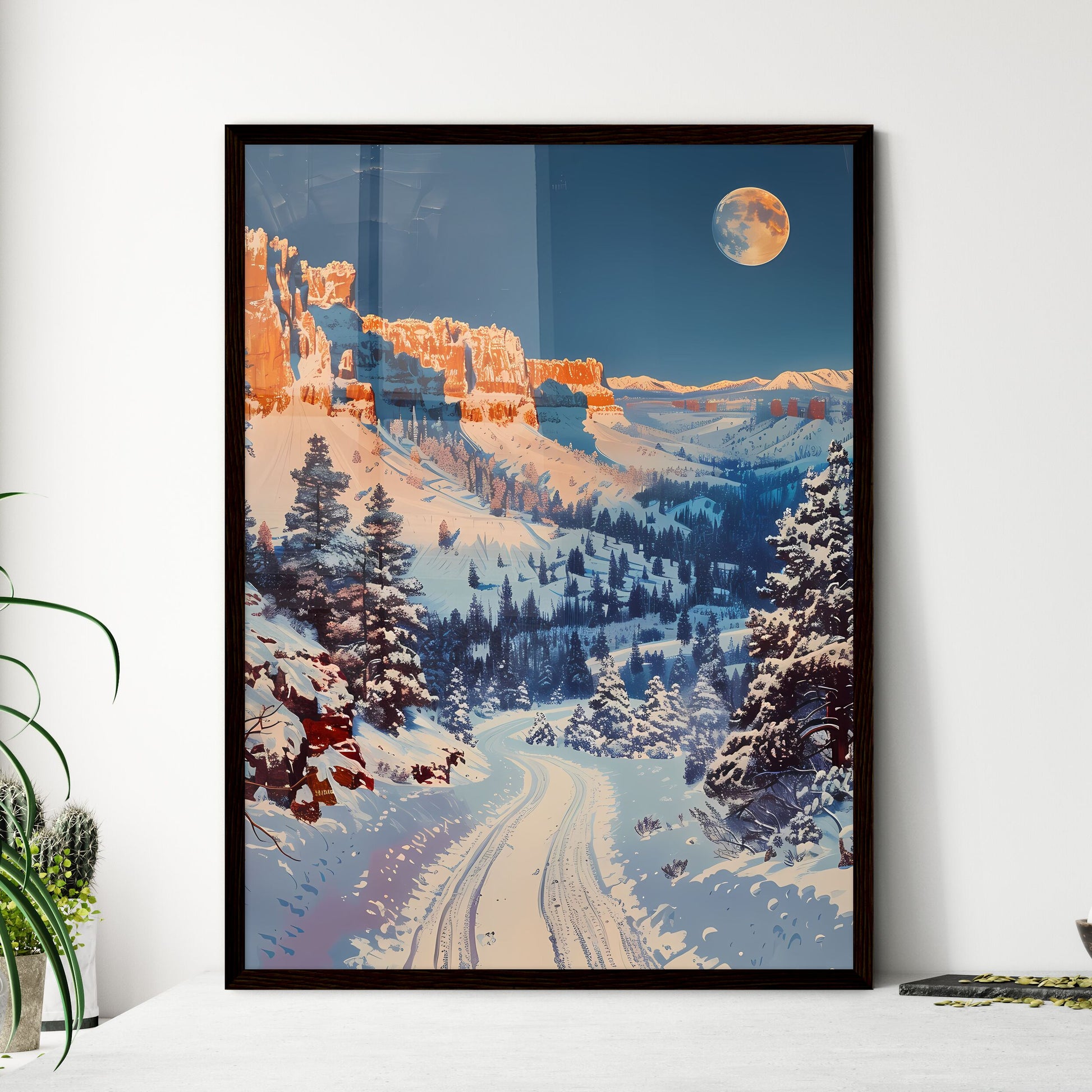 Art Print Nevada - Colorful Oil Painting Winter Landscape Snowy Mountain Valley Scenic Road Default Title