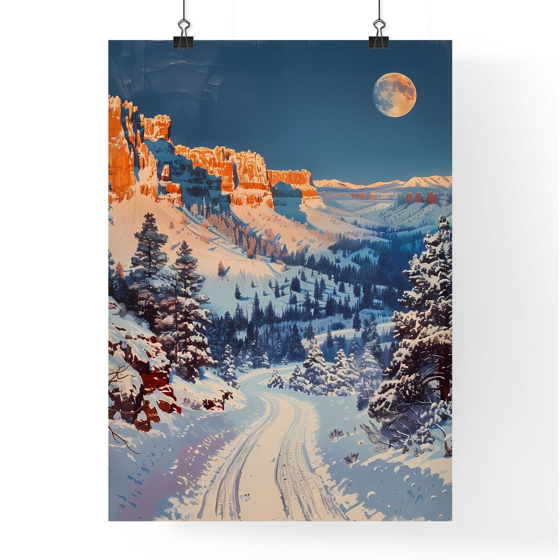 Art Print Nevada - Colorful Oil Painting Winter Landscape Snowy Mountain Valley Scenic Road Default Title