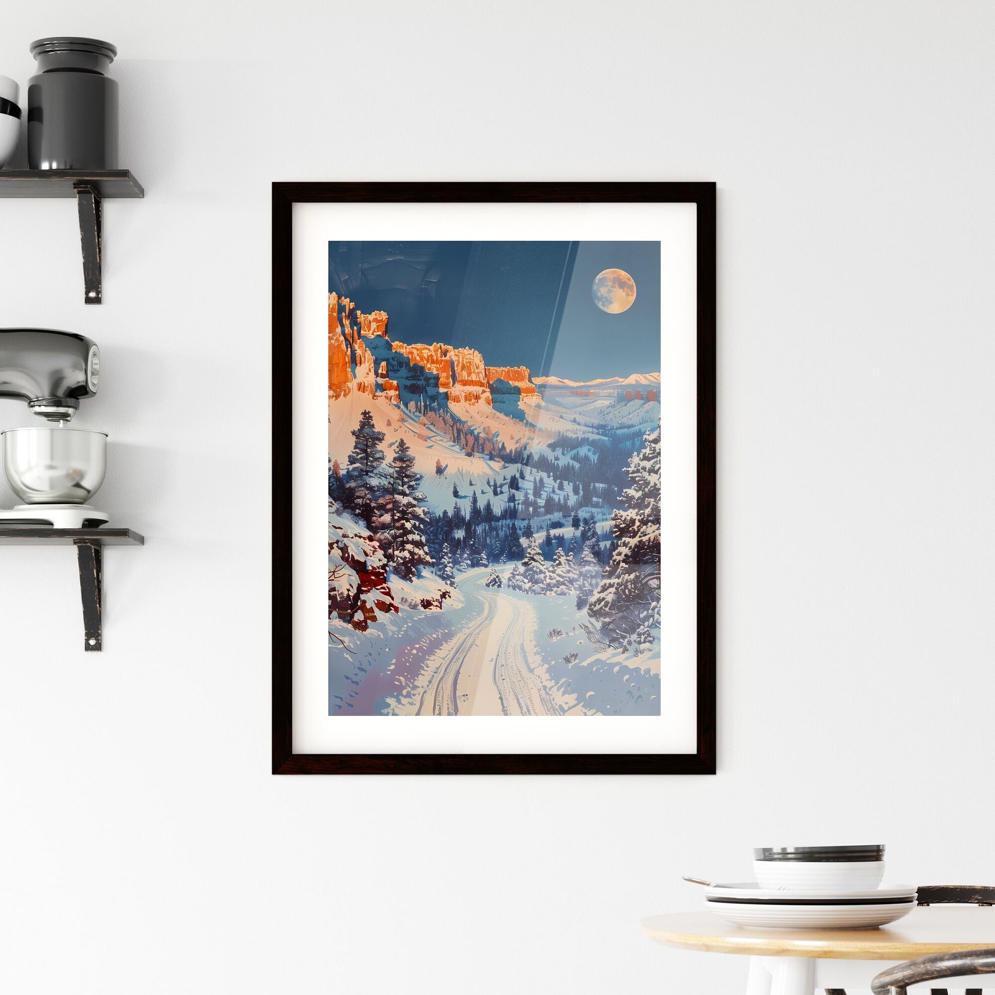 Art Print Nevada - Colorful Oil Painting Winter Landscape Snowy Mountain Valley Scenic Road Default Title