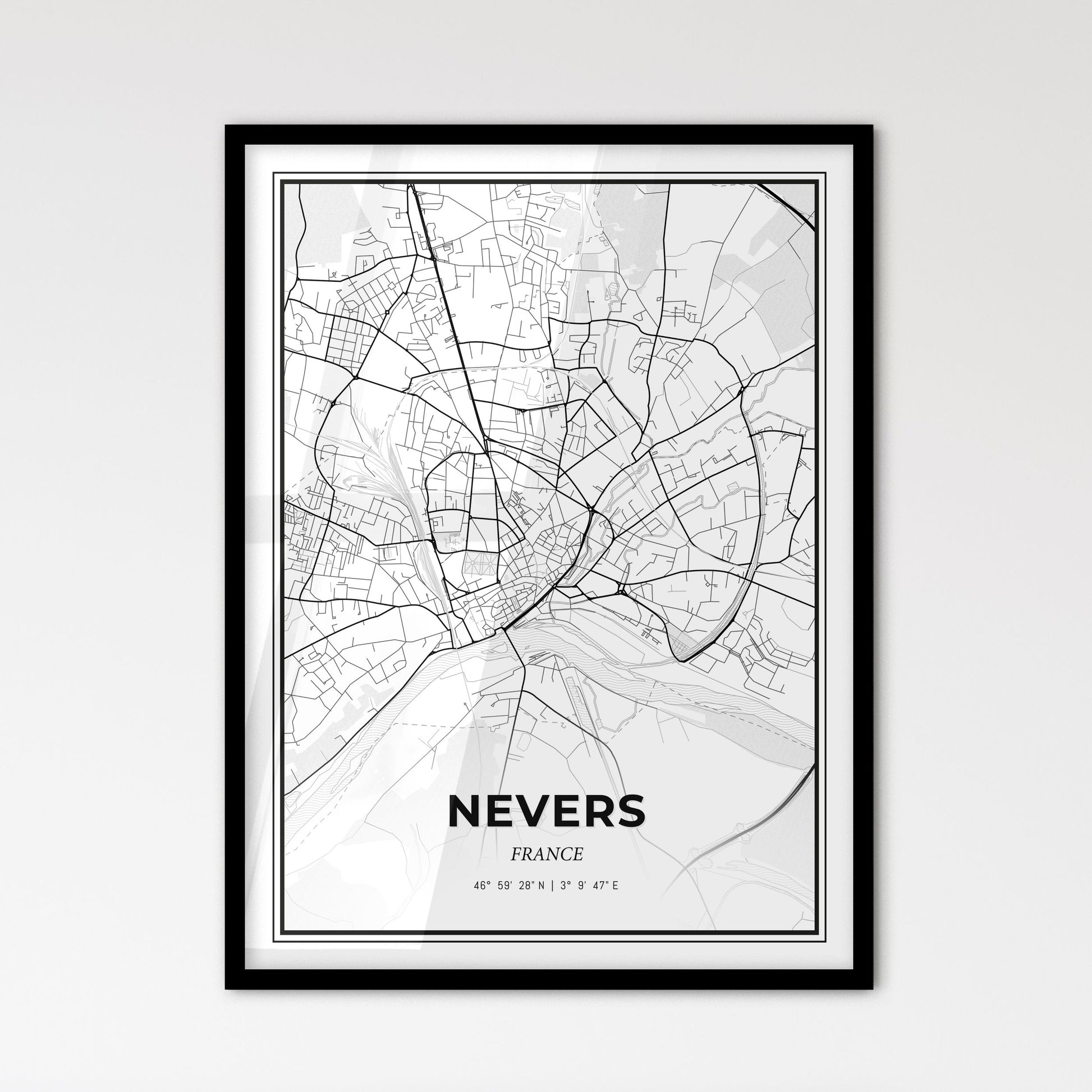 Nevers France - Scandinavian Style City Map for Modern Home Decor