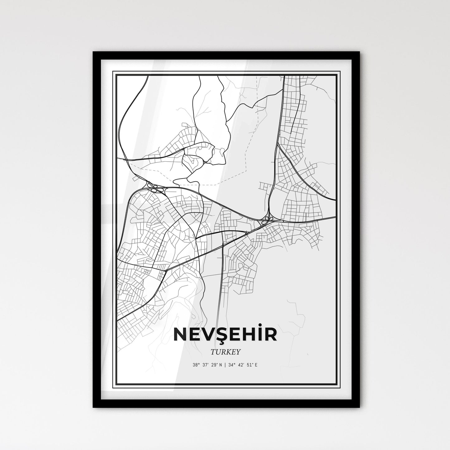Nevşehir Turkey - Scandinavian Style City Map for Modern Home Decor