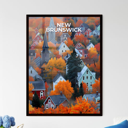 Vibrant Acrylic Painting of Charming Houses and Orange Trees in New Brunswick, Canada