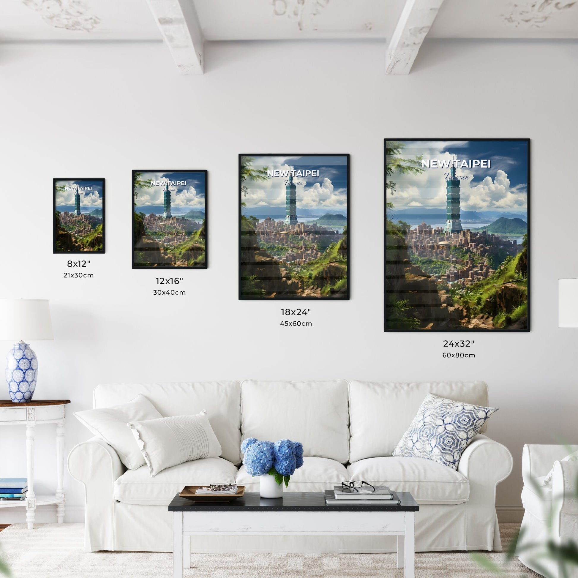 New Taipei Taiwan Skyline - Modern City Landscape Painting with Vibrant Colors and Bold Brushstrokes Default Title