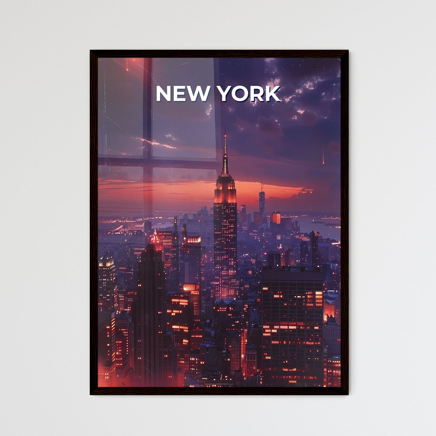 Vibrant Urban Art: New York City Skyline Painting at Night Framed Art