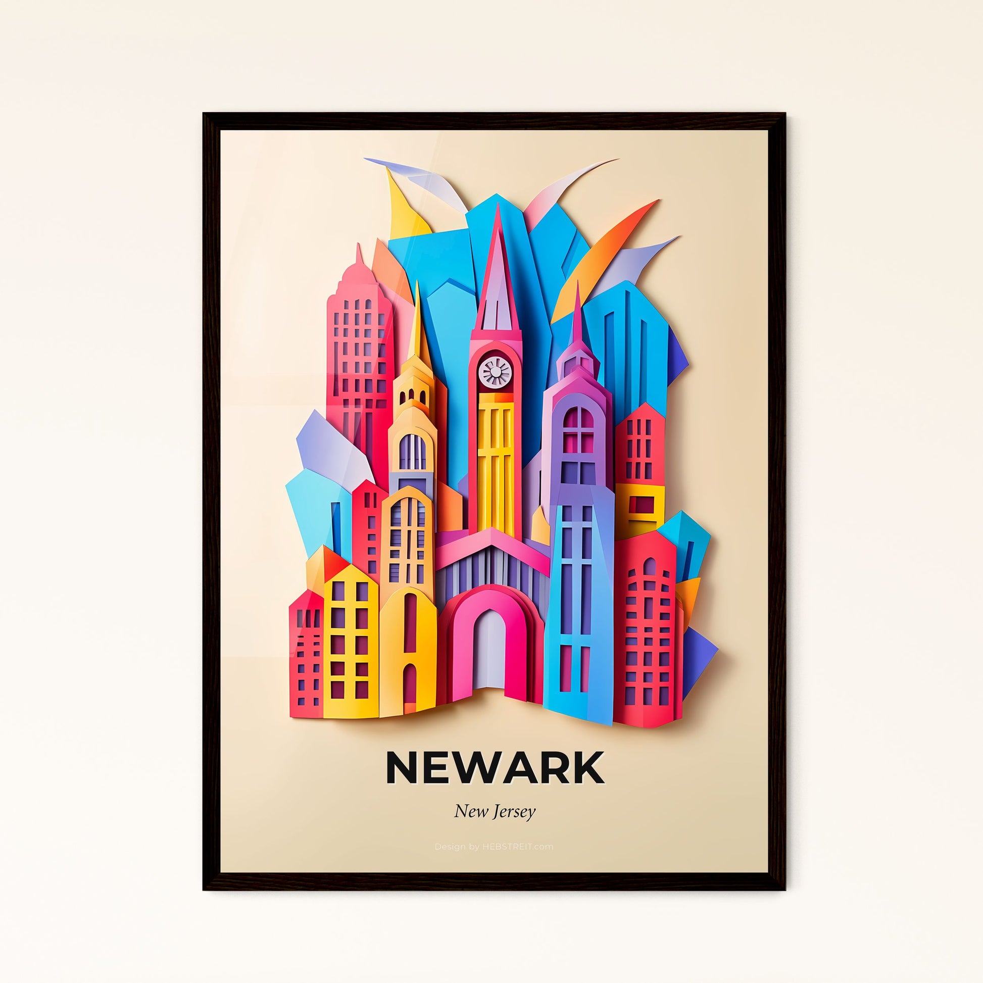 Vivid Newark, New Jersey - a colorful city with a clock on the top of it