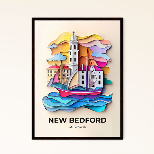 Vivid New Bedford, Massachusetts - a paper cut of a boat in the water