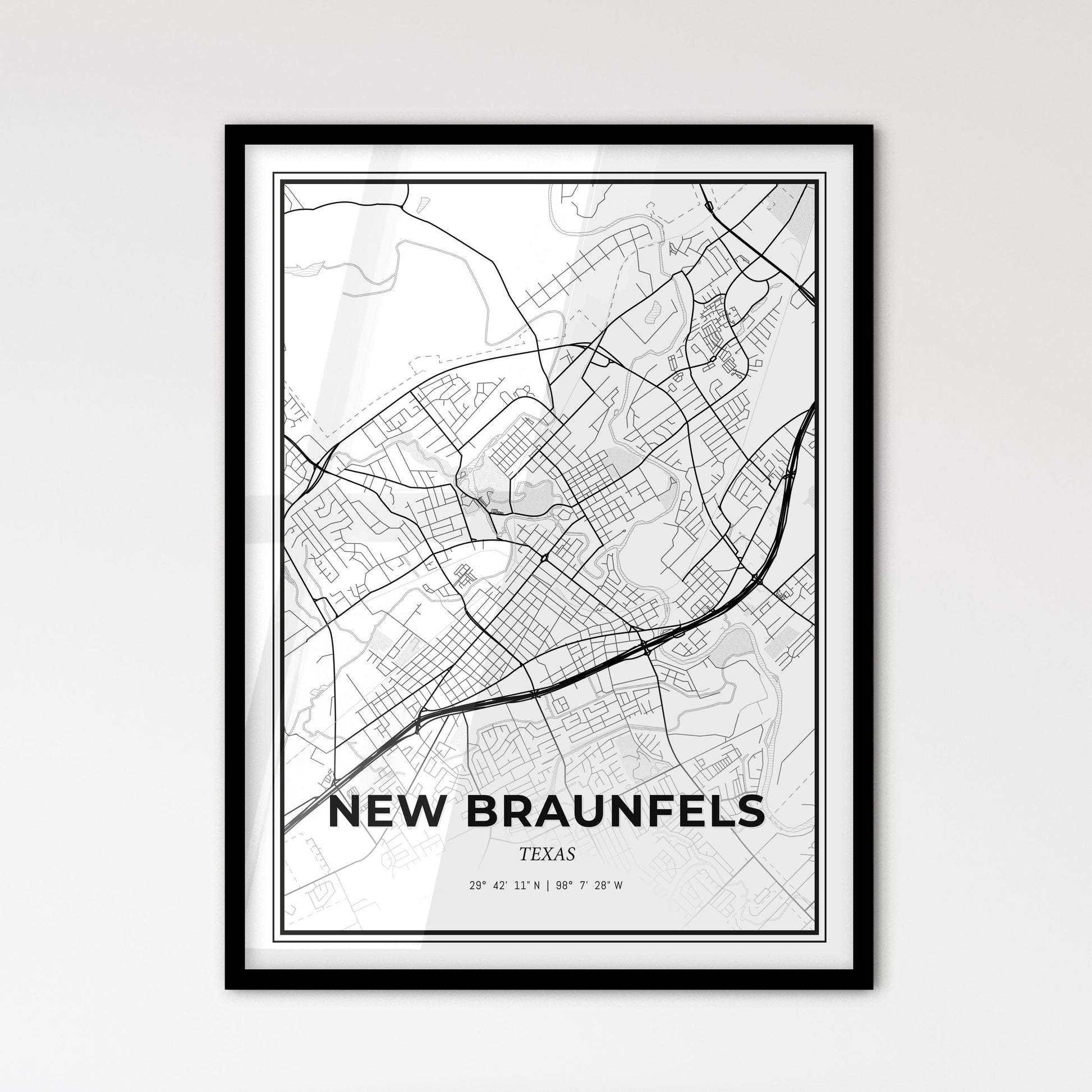 New Braunfels Texas - Scandinavian Style City Map for Modern Home Decor