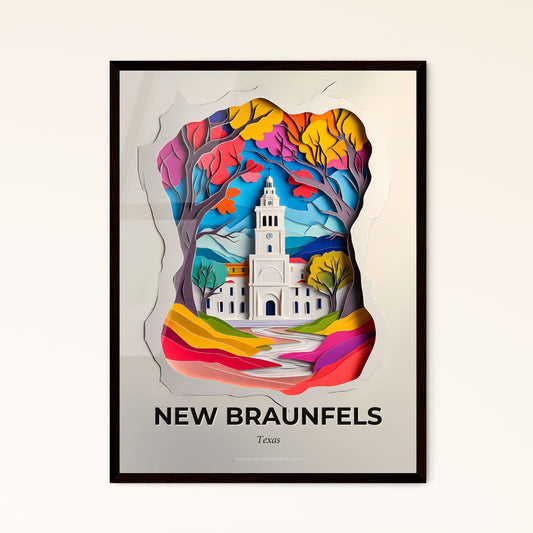 Vivid New Braunfels, Texas - a paper cut of a church in a colorful landscape